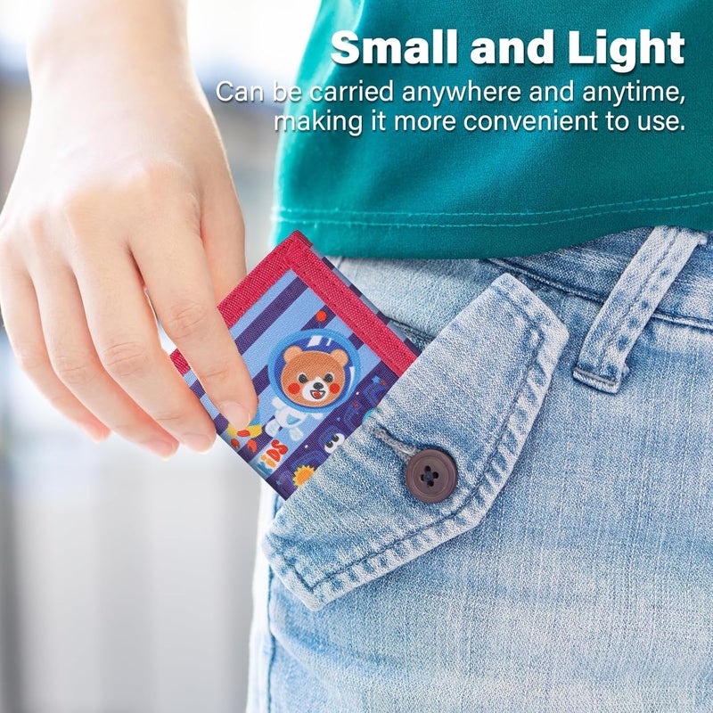 Jonyee Kids Wallet for Boys Girls 3-14, RFID Trifold Novelty Wallet with Zipper and Key Chain, Outdoor Purse with Coin Pocket and ID Window, Card Holders for Toddler Children Gifts -Space Bear - Image 5